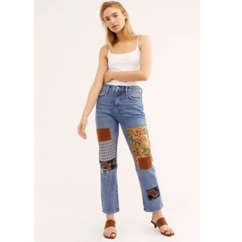 Free People We The Free Poppy patch straight leg jeans size 27 New - Picture 2 of 10